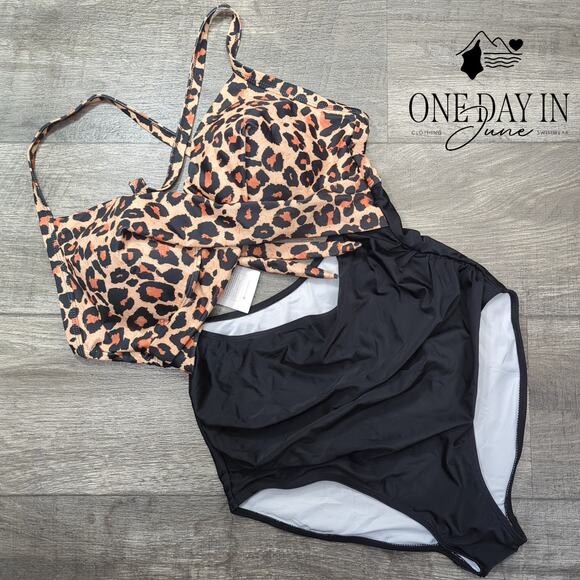 Eomenie Cross Front Cut Out Tie Back One Piece Swimsuit Size XL - Picture 3 of 7